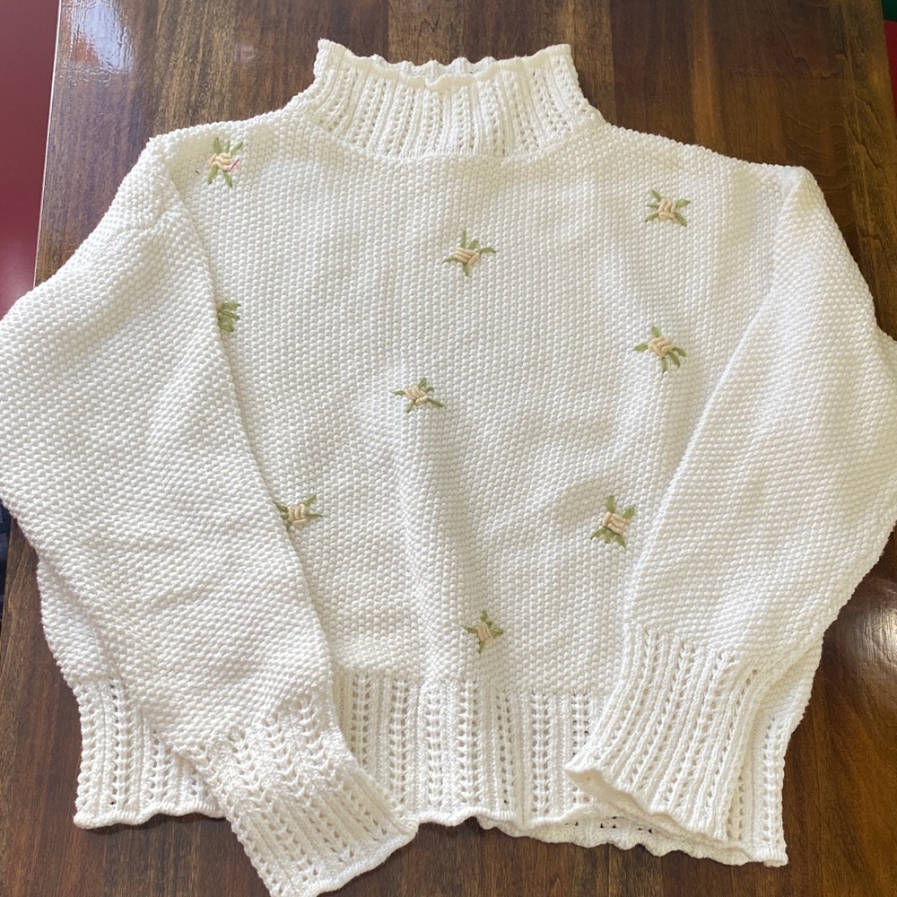 Find Me Now Cream Embroidered Mock Neck Women’s Sweater